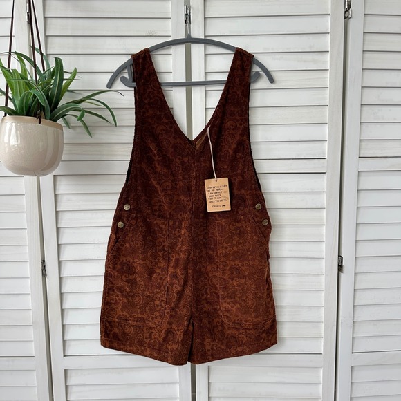 Toad&Co Pants - New Toad&Co Scouter Cord Shorterall Paisley Print Brown Organic Cotton Size S
